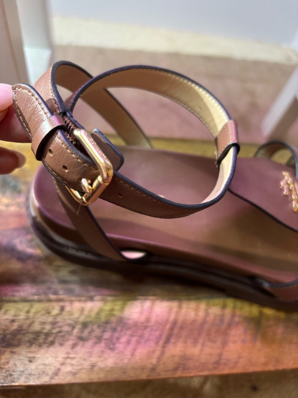 Coach Franny Dark Saddle Leather Fisherman Sandals, Size 10 - Picture 6 of 11